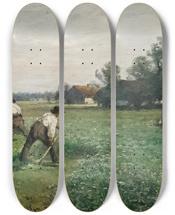 Triptych art skateboard deck of Joseph Wopfner Erntezeit by Joseph Wopfner (1843-1927)