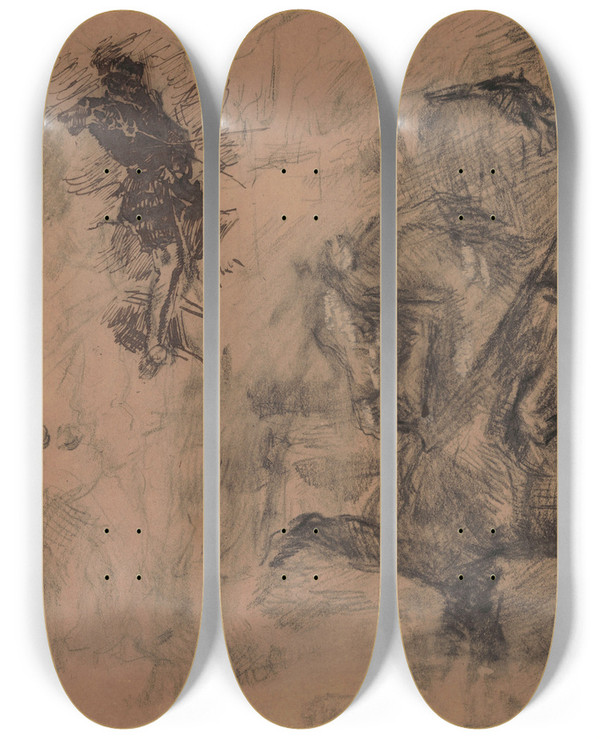 Triptych art skateboard deck of James Ensor Don Quixote_7 by James Ensor (1860-1949)