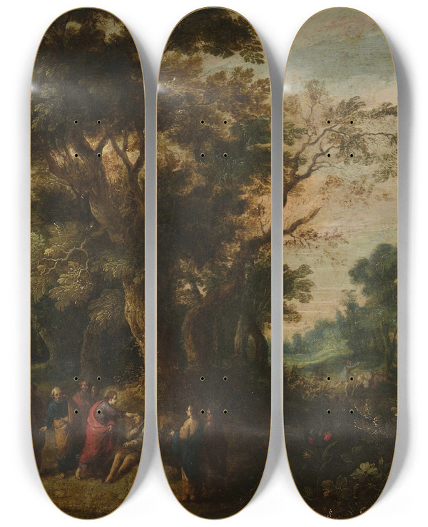 Triptych art skateboard deck of David Vinckboons Christ Healing The Blind by David Vinckboons (1576-1629)