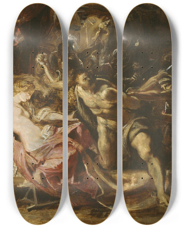 Triptych art skateboard deck of Peter Paul Rubens The Capture Of Samson by Peter Paul Rubens (1577-1640)