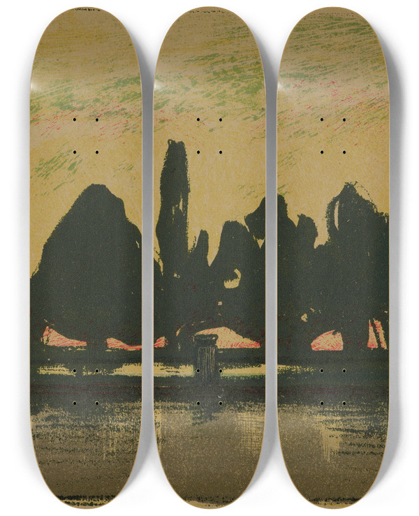 Triptych art skateboard deck of Jan Stanislawski Villa Deste by Jan Stanislawski (1860-1907)