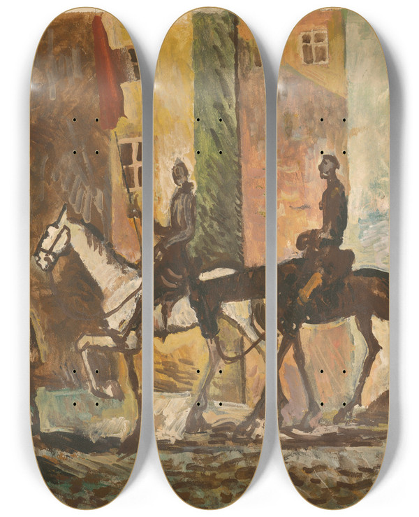 Triptych art skateboard deck of Cyprin Majernk Victorious Return by Cyprian Majernik (1909-1945)