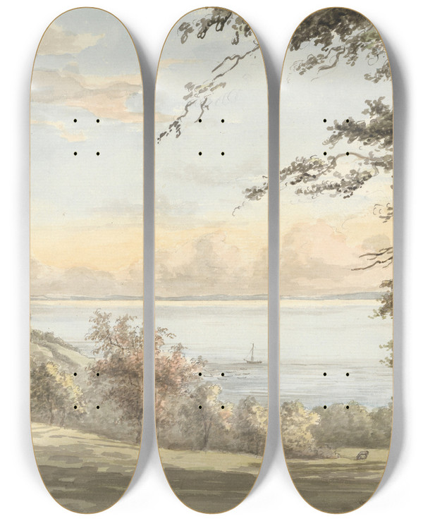 Triptych art skateboard deck of William P Sherlock Priory Sands Isle Of Wight by William P Sherlock (1780-1825)
