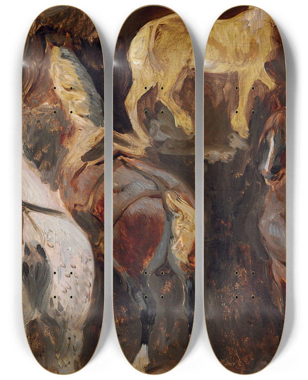Triptych art skateboard deck of Eugne Delacroix Tude De Chevaux by Eugene Delacroix (1798-1863)
