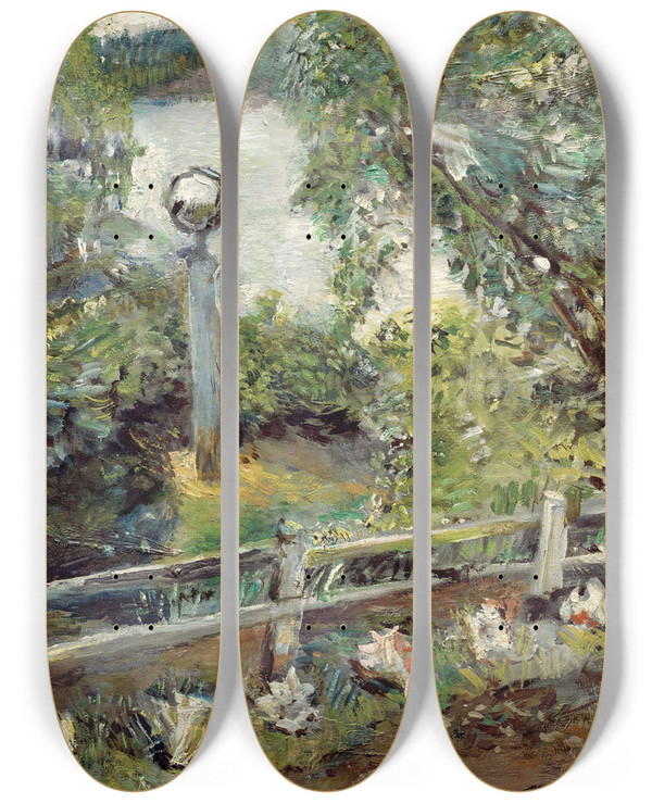 Triptych art skateboard deck of Christian Krohg The Garden With The Glass Ball by Christian Krohg (1852-1925)