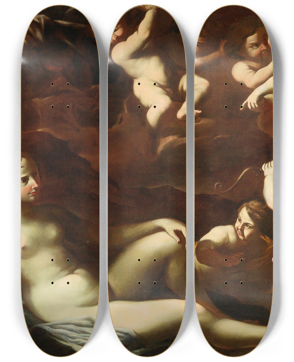 Triptych art skateboard deck of Roman School Venus And Cupid With Amorini by Roman School