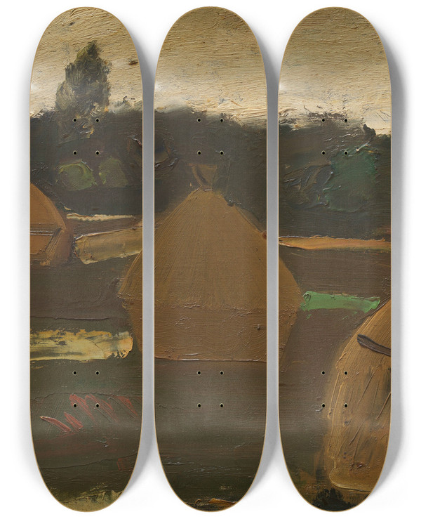 Triptych art skateboard deck of Gustave De Smet Haystacks by Gustave De Smet (1877-1943)
