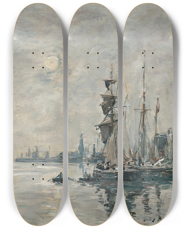 Triptych art skateboard deck of Eugne Boudin Le Havre Lavantport_3 by Eugene Boudin (1824-1898)