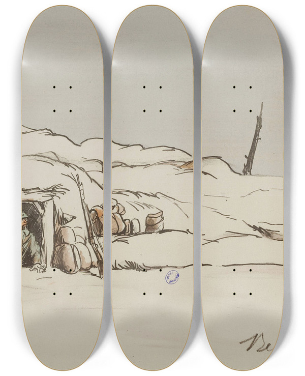 Triptych art skateboard deck of Georges Goursat Sem Beausjour Champagne by Georges Goursat (Sem) (1863-1934)