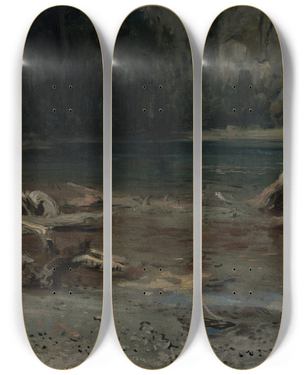 Triptych art skateboard deck of Emil Lugo Der Feldsee by Emil Lugo (1840-1902)