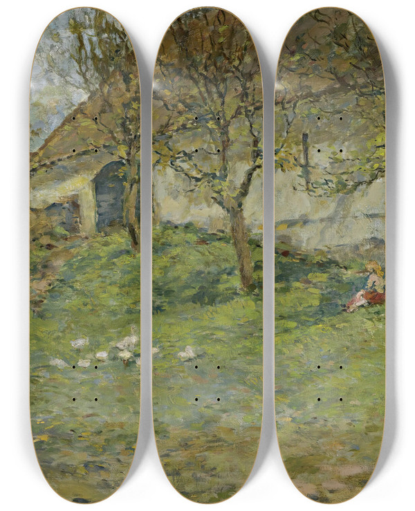 Triptych art skateboard deck of Otakar Lebeda Landscape by Otakar Lebeda (1877-1901)