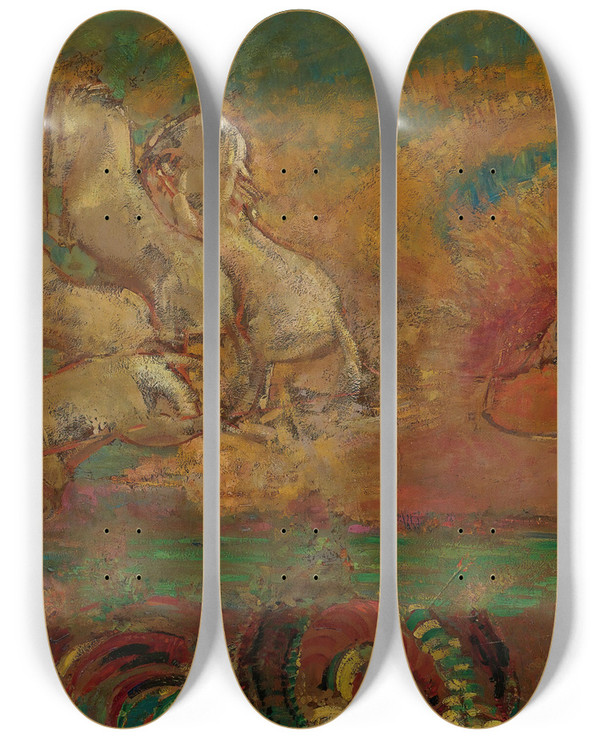 Triptych art skateboard deck of Odilon Redon Le Char Dapollon Et Le Dragon by Odilon Redon (1840-1916)