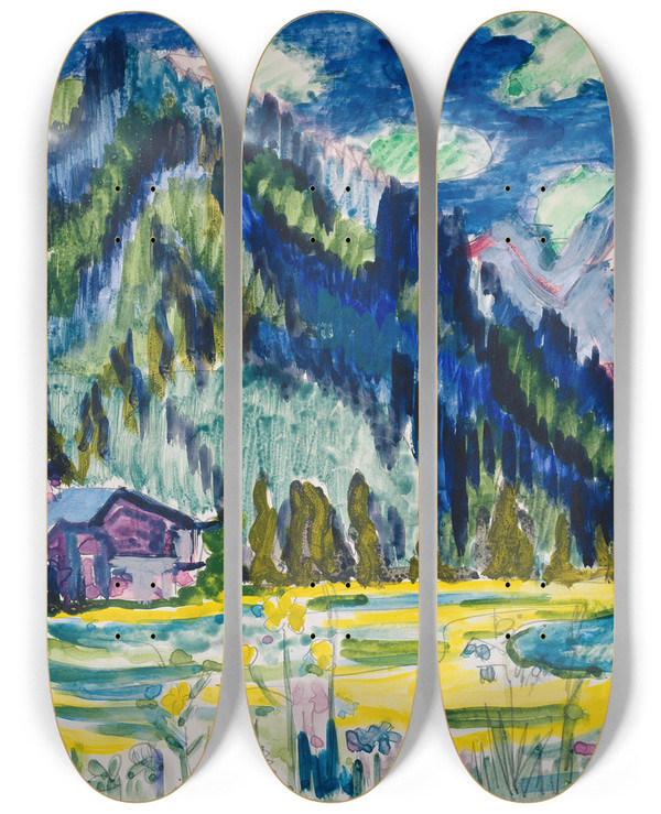 Triptych art skateboard deck of Ernst Ludwig Kirchner Wild Ground by Ernst Ludwig Kirchner (1880-1938)