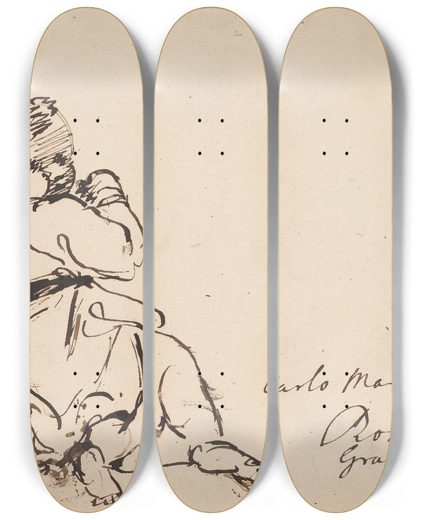 Triptych art skateboard deck of Sir Joshua Reynolds Child Seated by Sir Joshua Reynolds (1723-1792)