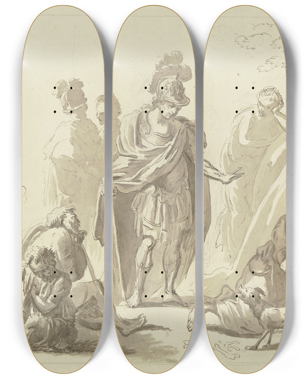 Triptych art skateboard deck of Friedrich Wilhelm Schfer Alexander Mit Seinem Gefolge Vor Diogenes by Friedrich Wilhelm Schafer (1763-1807)