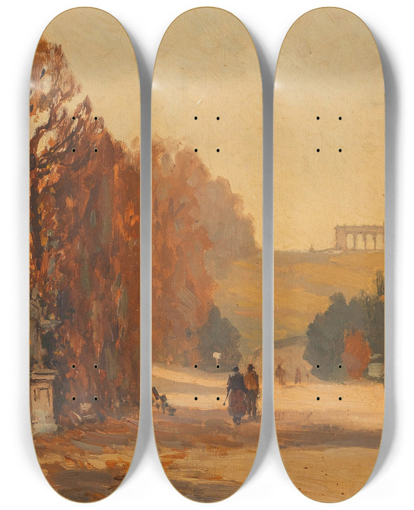 Triptych art skateboard deck of Karl Ludwig Prinz A View Of The Gloriette In Schnbrunn Palace by Karl Ludwig Prinz (1875-1944)