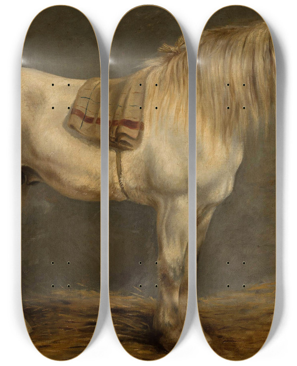 Triptych art skateboard deck of Piotr Michaowski Horse In The Stables by Piotr Michalowski (1800-1855)