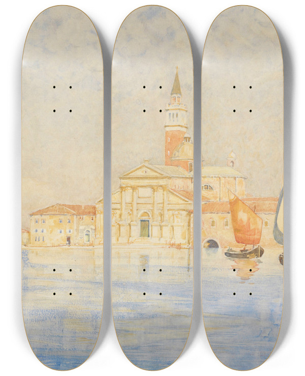 Triptych art skateboard deck of Reginald Barratt San Giorgio Maggiore Venice by Reginald Barratt (1861-1917)