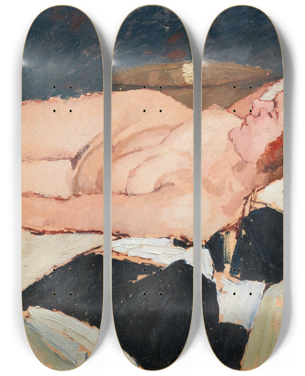 Triptych art skateboard deck of Oscar Ghiglia Nudo Di Donna by Oscar Ghiglia (1876-1945)