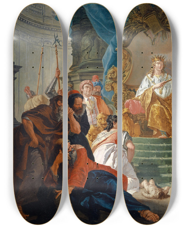 Triptych art skateboard deck of Francesco Fontebasso The Judgment Of Solomon by Francesco Fontebasso (1707-1769)