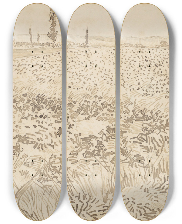 Triptych art skateboard deck of Vincent Van Gogh Wheat Field by Vincent van Gogh (1853-1890)