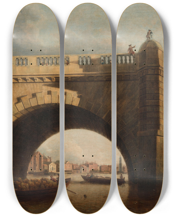 Triptych art skateboard deck of Samuel Scott An Arch Of Westminster Bridge London by Samuel Scott (1697-1772)