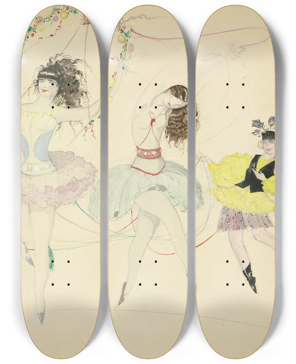 Triptych art skateboard deck of Sergey Chekhonin Dancers by Sergey Chekhonin (1878-1936)