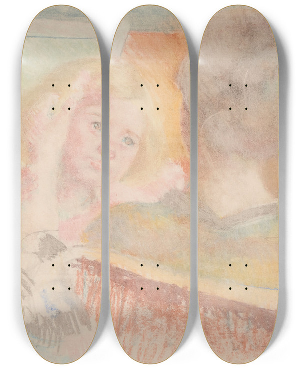Triptych art skateboard deck of Mary Cassatt Mother Combing Saras Hair No 2 by Mary Cassatt (1844-1926)
