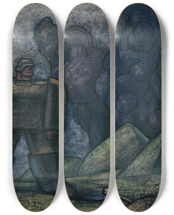 Triptych art skateboard deck of Karl Wiener Geschndete Landschaft by Karl Wiener (1901-1949)