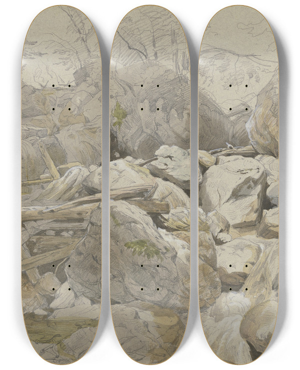 Triptych art skateboard deck of Carl Morgenstern Wasserfall Zwischen Felsblcken by Carl Morgenstern (1811-1893)
