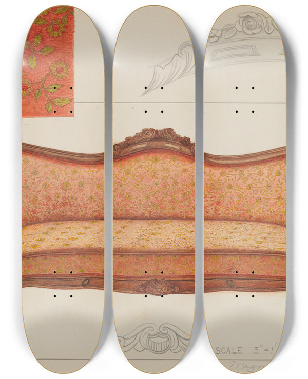 Triptych art skateboard deck of Magnus S Fossum Sofa by Magnus S Fossum