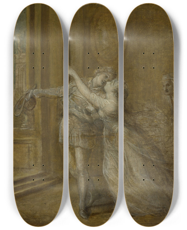 Triptych art skateboard deck of Richard Cosway Hero And Leander by Richard Cosway (1742-1821)
