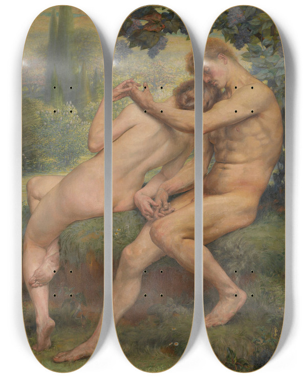 Triptych art skateboard deck of Auguste Levque Love Hymn by Auguste Leveque (1866-1921)