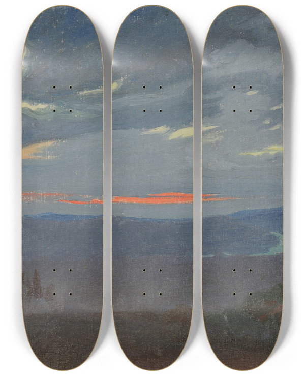 Triptych art skateboard deck of Charles Marie Dulac Lever De Soleil Audessus De Larno by Charles Marie Dulac (1865-1898)