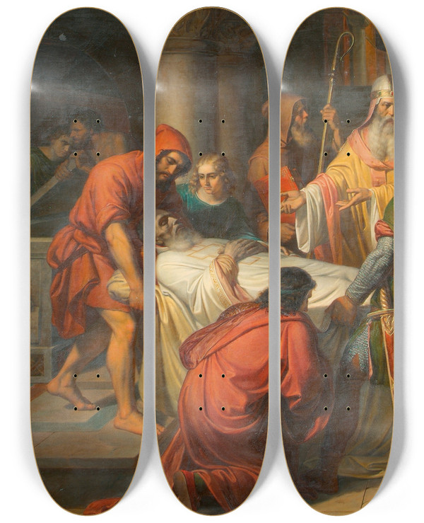 Triptych art skateboard deck of Michael Kovcs Bergabe Des Leichnams Des Heiligen Markus In Alexandria An Die Venezianer by Michael Kovacs (1818-1892)