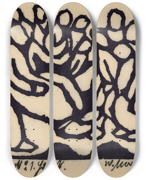 Triptych art skateboard deck of Wilhelm Morgner Christ Before The High Council by Wilhelm Morgner (1891-1917)