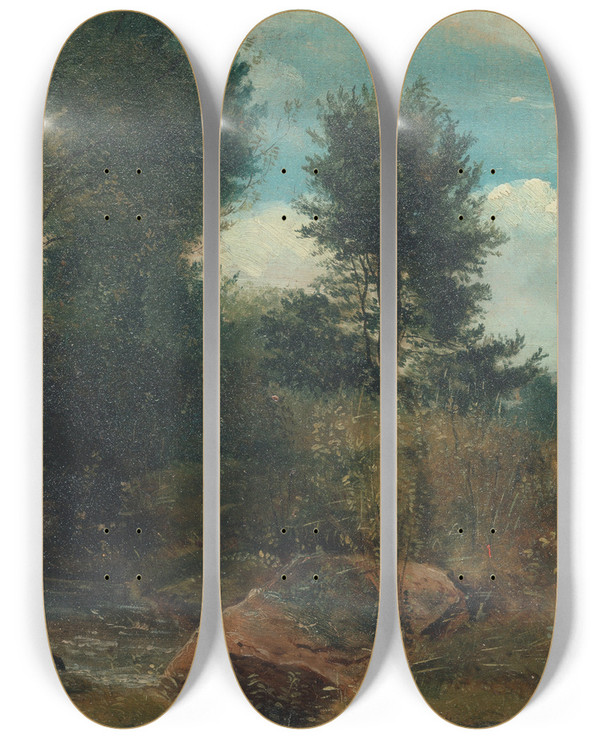 Triptych art skateboard deck of Lionel Constable View On The River Sid Near Sidmouth by Lionel Constable (1828-1887)