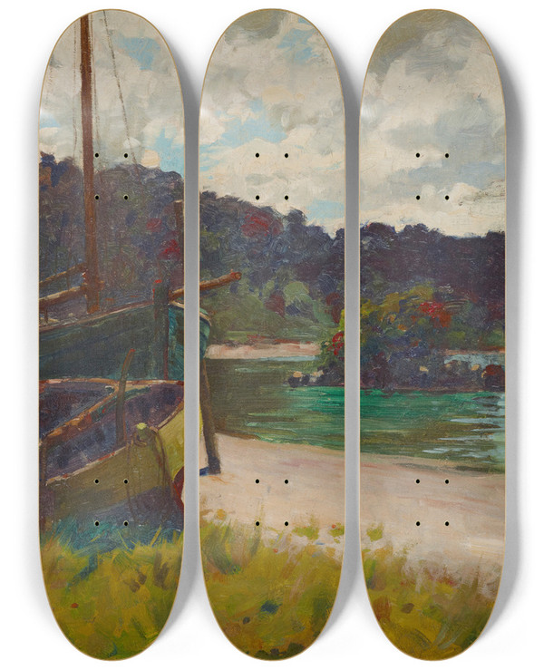 Triptych art skateboard deck of James Nairn Half Moon Bay Stewart Island by James M Nairn (1859-1904)