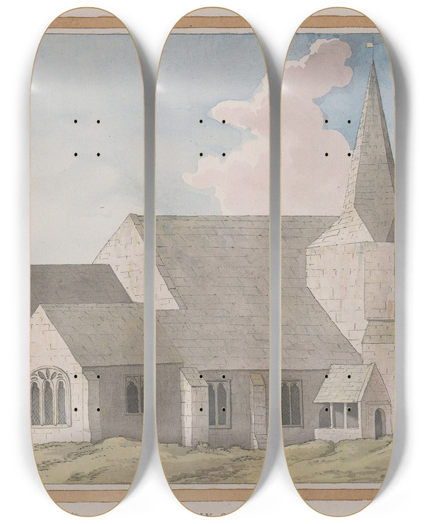 Triptych art skateboard deck of James Lambert Of Lewes Herstmonceux Castle East Sussex View by James Lambert Of Lewes (1725-1788)