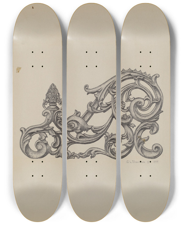 Triptych art skateboard deck of Austin L Davison Bracket by Austin L Davison