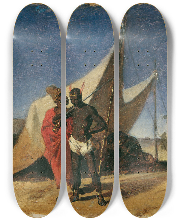 Triptych art skateboard deck of Hans Canon Szene In Nordafrika by Hans Canon (1829-1885)