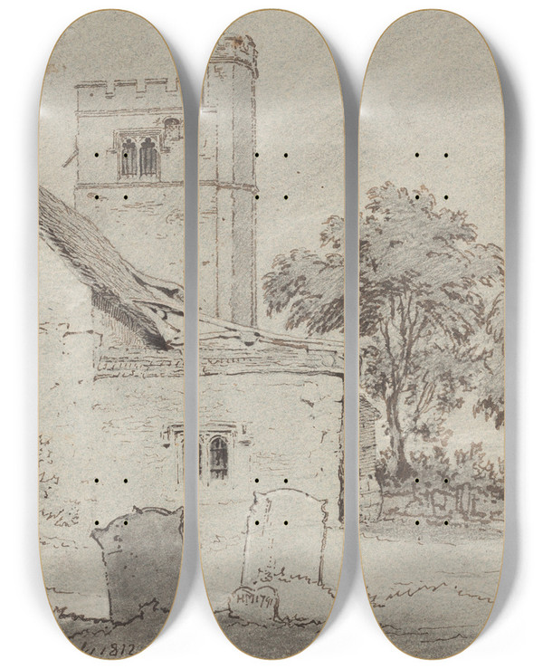 Triptych art skateboard deck of Henry Monro Aldenham Church Hertfordshire by Henry Monro (1791-1814)