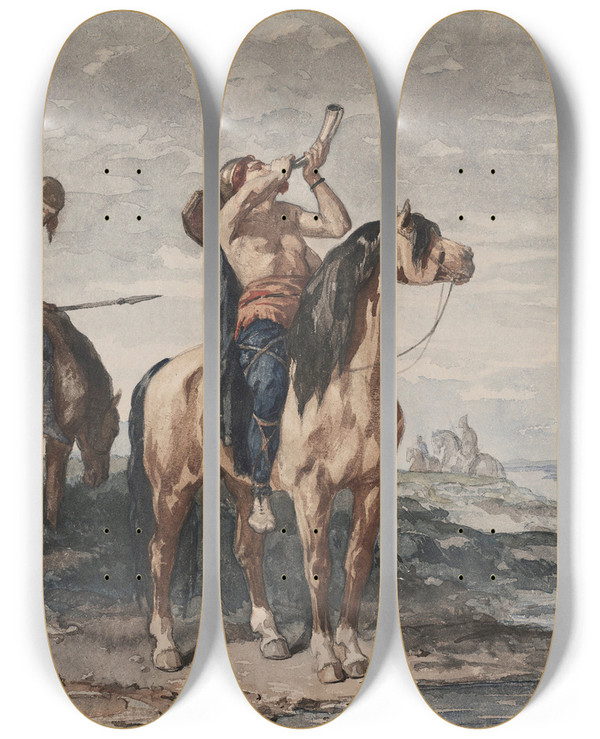 Triptych art skateboard deck of Evaristevital Luminais The Merovingians by Evariste-Vital Luminais (1822-1896)