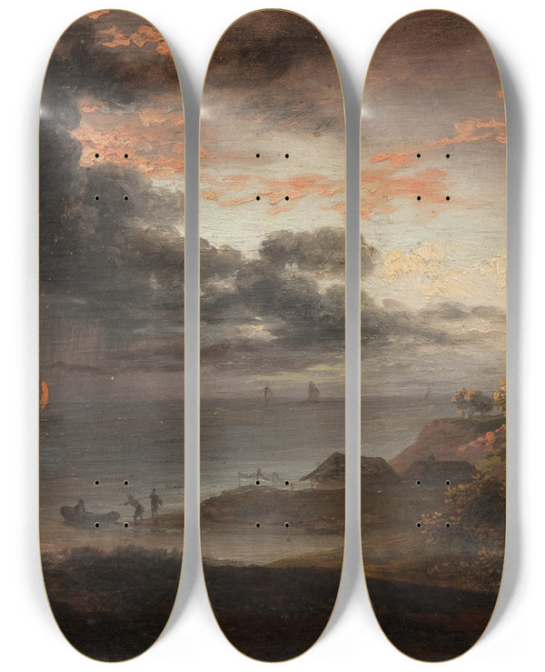 Triptych art skateboard deck of Jens Juel Tordenregn Nedstyrtende I Havet by Jens Juel (1745-1802)