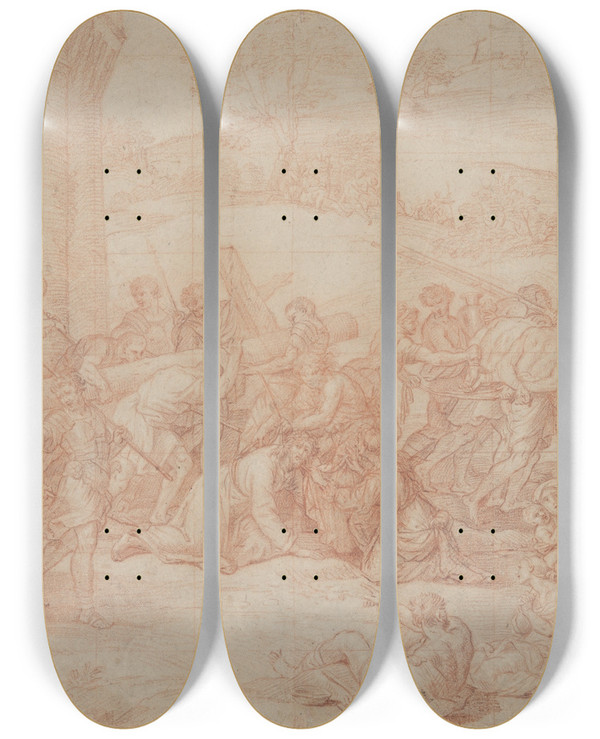 Triptych art skateboard deck of Pierre Mignard Christ Carrying The Cross by Pierre Mignard (1612-1695)
