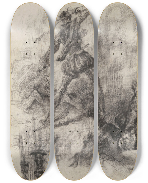 Triptych art skateboard deck of James Ensor Don Quixote_35 by James Ensor (1860-1949)