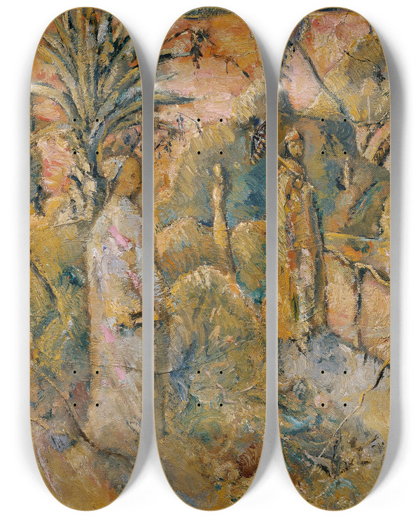 Triptych art skateboard deck of Eugen Von Kahler Der Knig Erblickt Das Mdchen by Eugen Von Kahler (1882-1911)