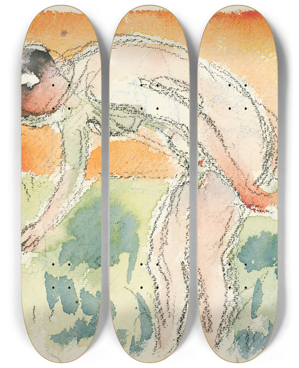 Triptych art skateboard deck of Edvard Munch Akt Som Byer Seg by Edvard Munch (1863-1944)