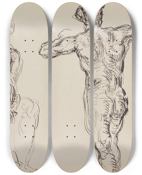 Triptych art skateboard deck of James Ensor Male Nudes by James Ensor (1860-1949)