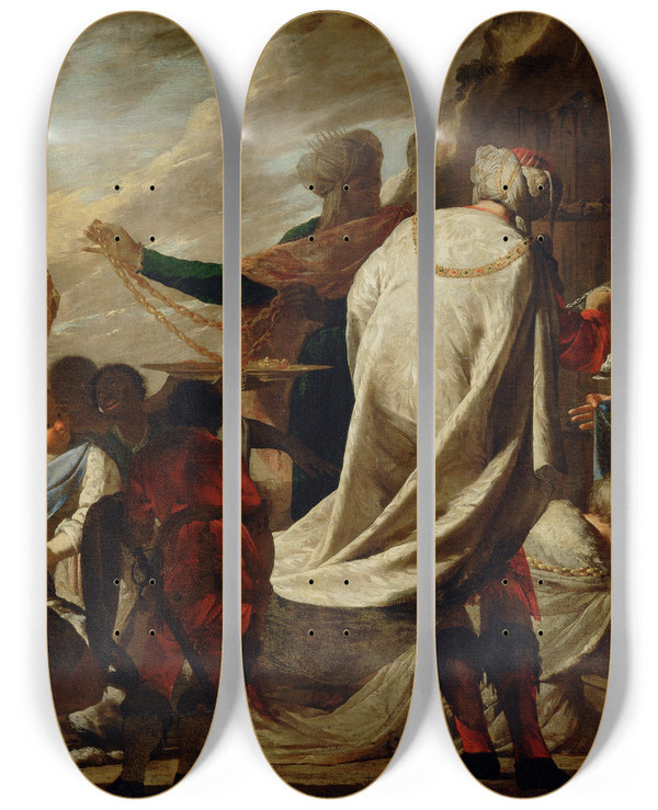 Triptych art skateboard deck of Bernardo Cavallino Adoration Of The Magi by Bernardo Cavallino (1616-1656)